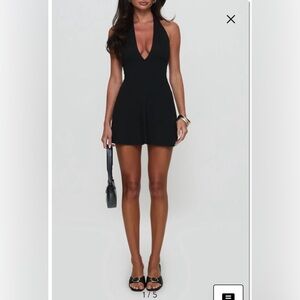 NWOT- Princess Polly Hollywood Hills Plunge Neck Halter Minidress, Black, sz 10